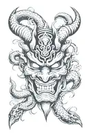 oni mask with snake tattoo design idea