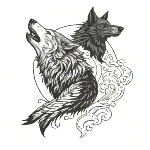 wolf as ying and crow as yang tattoo design idea