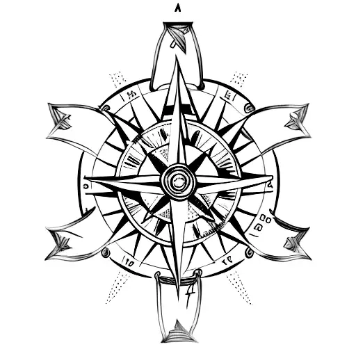 A minimalist tattoo of a compass rose with a Christian cross at its center, symbolizing your love for travel and your faith guiding your journeys tattoo design idea