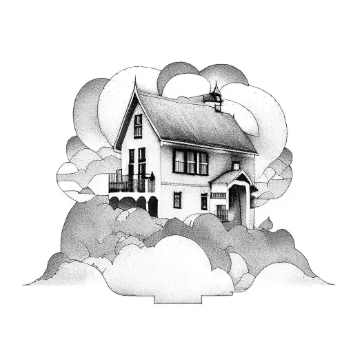 House surrounded by storm clouds tattoo design idea