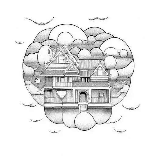 House surrounded by storm clouds tattoo design idea