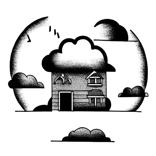 House surrounded by storm clouds tattoo design idea