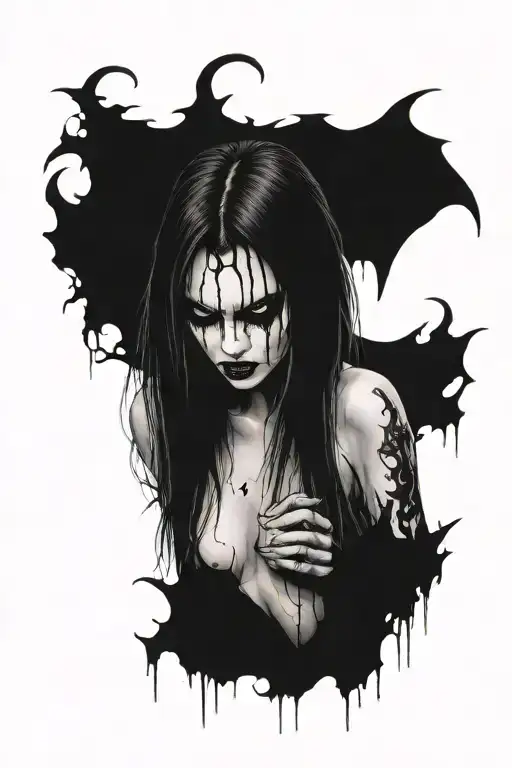 gothic black metal nude female vampire  tattoo design idea