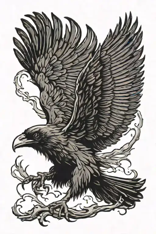 angry raven swooping down tattoo design idea