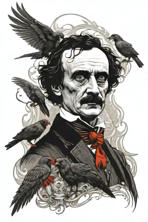 Edgar Allen Poe with red eyes tattoo design idea