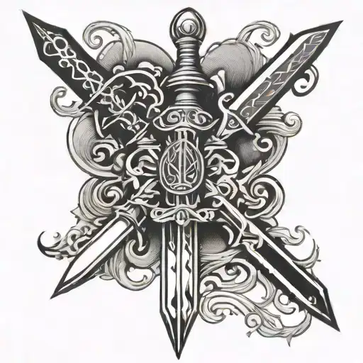 two crossed gothic daggers  tattoo design idea