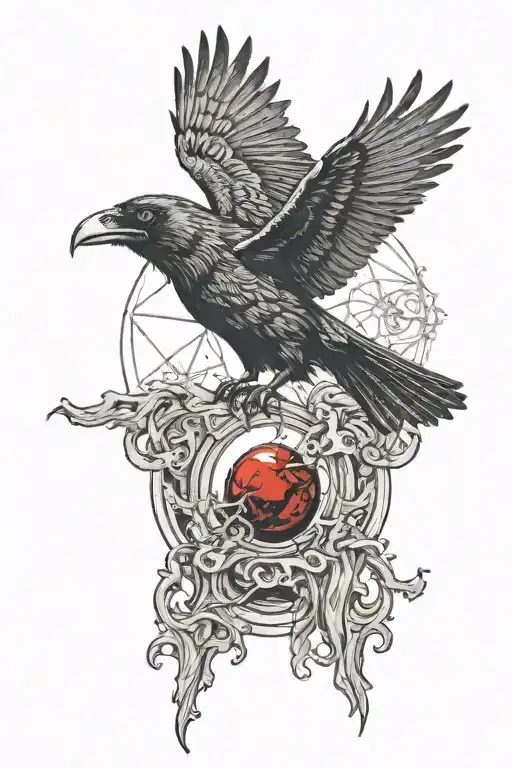 a gothic raven flying and holding a bloody eyeball tattoo design idea