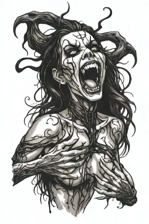 gothic black metal nude female vampire with fangs  tattoo design idea