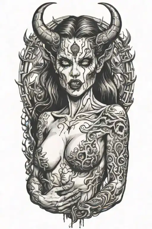sexy nude female demon tattoo design idea