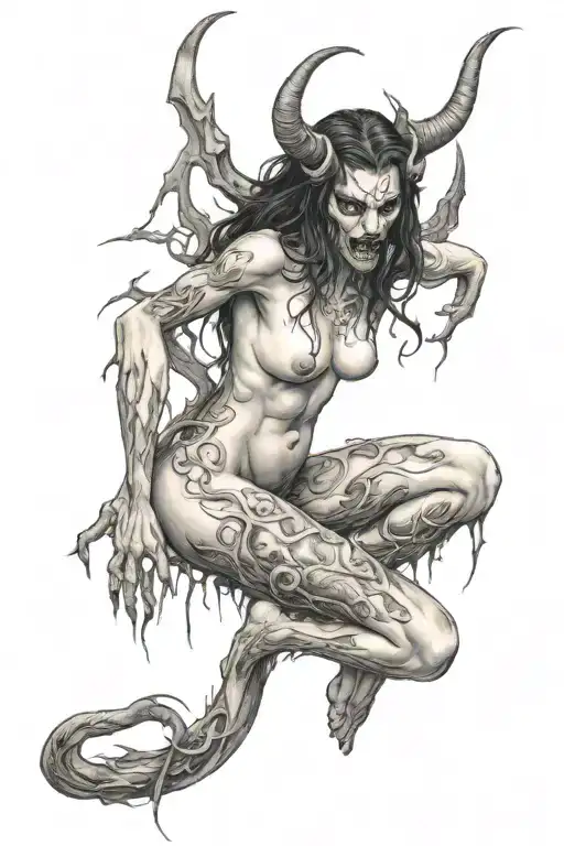 sexy nude female demon tattoo design idea