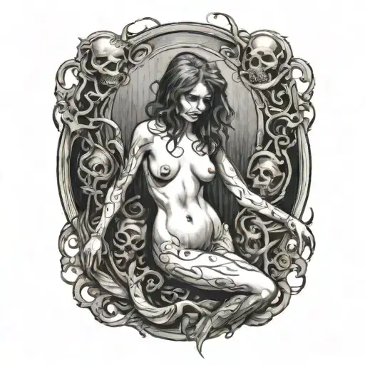 creepy nude banshee  tattoo design idea