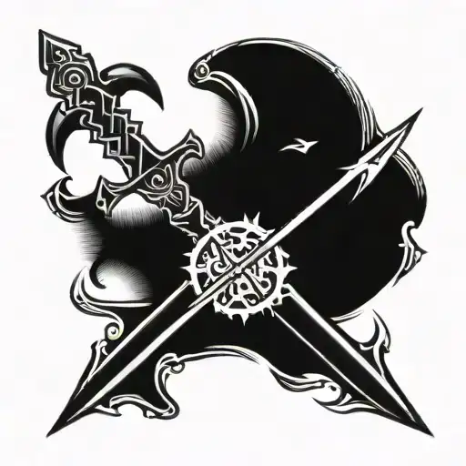 two crossed gothic daggers  tattoo design idea