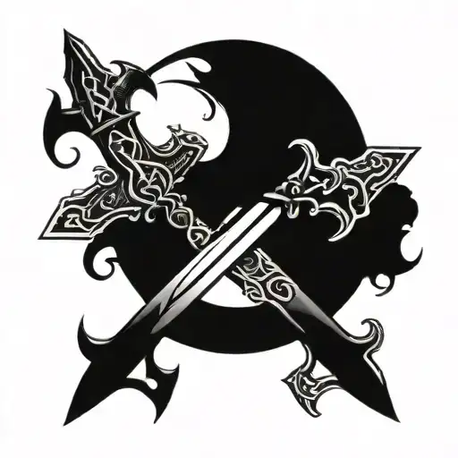 Blackwork "Two Crossed Gothic Daggers" Tattoo Idea BlackInk AI