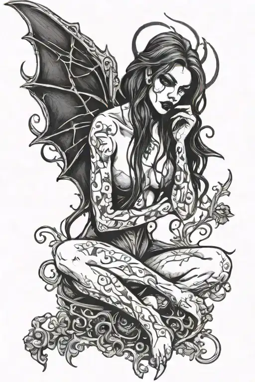 gothic black metal nude female vampire  tattoo design idea