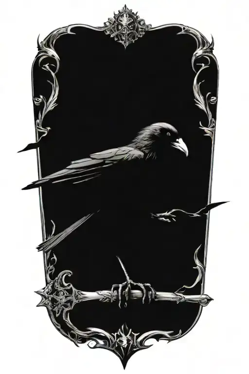 gothic raven holding dagger tattoo design idea