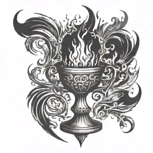 an ancient gothic chalice with fire coming out of the top tattoo design idea