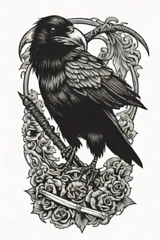 scary crow holding a scythe tattoo design idea