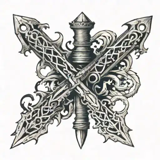 two crossed gothic daggers  tattoo design idea