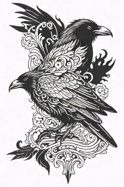 dark spooky gothic raven tattoo design idea