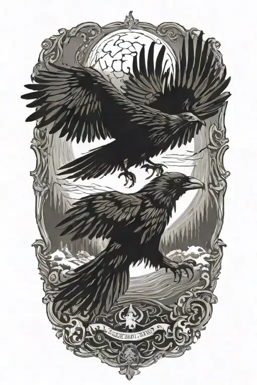angry raven flying tattoo design idea
