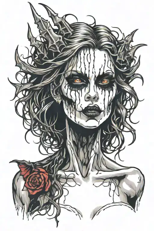 gothic black metal nude female vampire  tattoo design idea