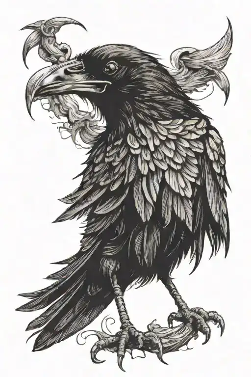 angry raven attacking tattoo design idea