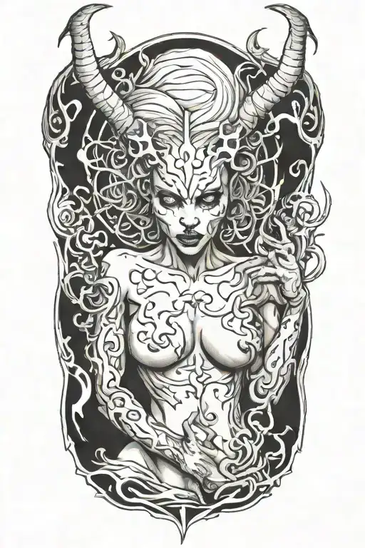 sexy nude female demon tattoo design idea