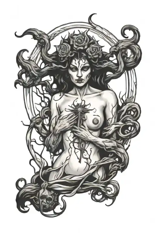 nude hecate tattoo design idea