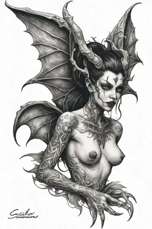 nude gothic succubus  tattoo design idea