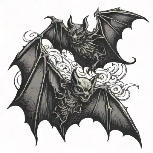 two gothic black bats flying around  tattoo design idea