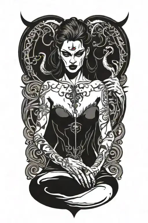 scary sexy nude gothic succubus tattoo design idea