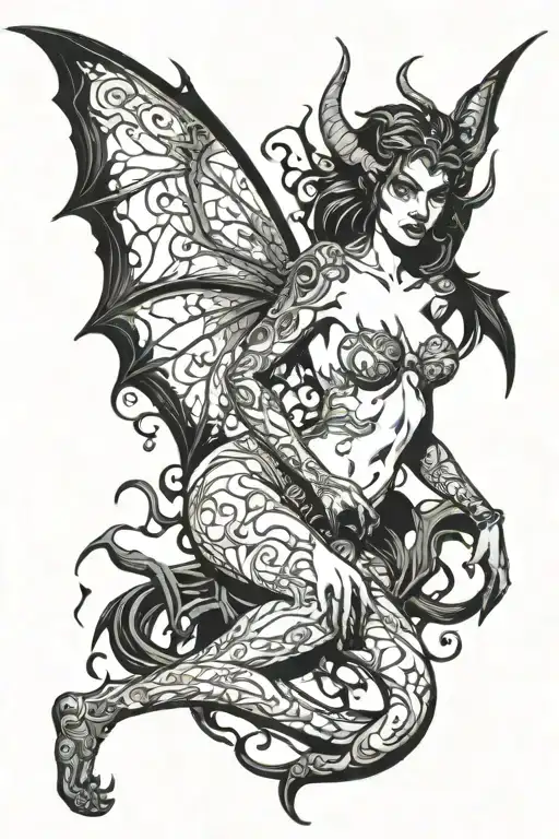 nude gothic succubus  tattoo design idea