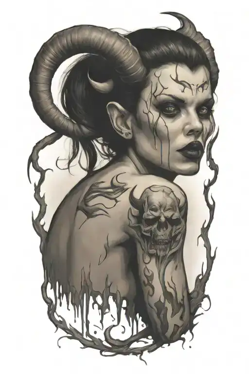 nude devil girl tattoo design idea