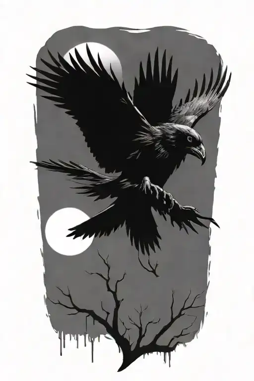 flying crow tattoo design idea