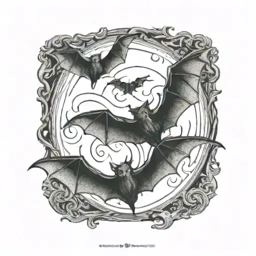 three small creepy bats flying around tattoo design idea