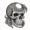 an ancient skull with vampire fangs tattoo design idea