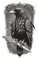 raven holding dagger tattoo design idea