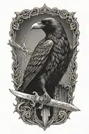 raven holding dagger tattoo design idea