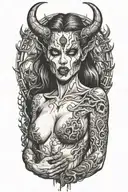 sexy nude female demon tattoo design idea