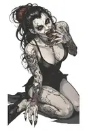 a sexy nude vampire girl on her knees showing fangs tattoo design idea