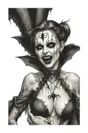 a sexy nude vampire girl on her knees showing fangs tattoo design idea