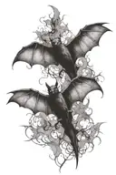 three gothic black metal bats flying around tattoo design idea