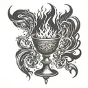 an ancient gothic chalice with fire coming out of the top tattoo design idea