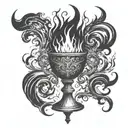 an ancient gothic chalice with fire coming out of the top tattoo design idea