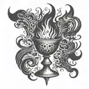 an ancient gothic chalice with fire coming out of the top tattoo design idea