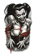 seductive nude female vampire on her knees showing fangs tattoo design idea