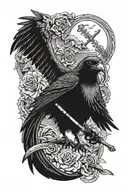 scary crow holding a scythe tattoo design idea