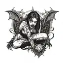 a sexy nude vampire girl on her knees showing fangs tattoo design idea