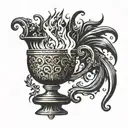 an ancient gothic chalice with fire coming out of the top tattoo design idea