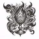 an ancient gothic chalice with fire coming out of the top tattoo design idea